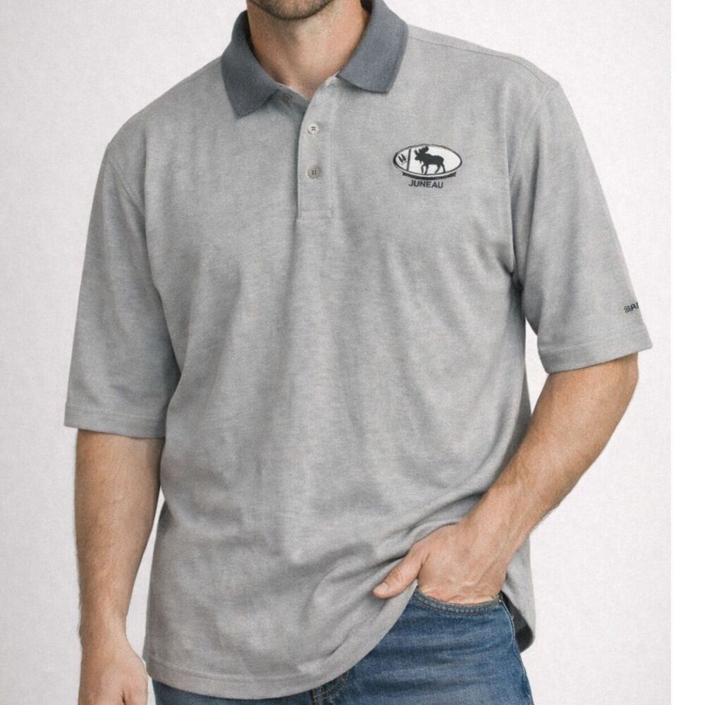 Mens Large Bahama Polo Del Sol Golf Juneau Moose Embroidered Shirt NWT Ash Gray